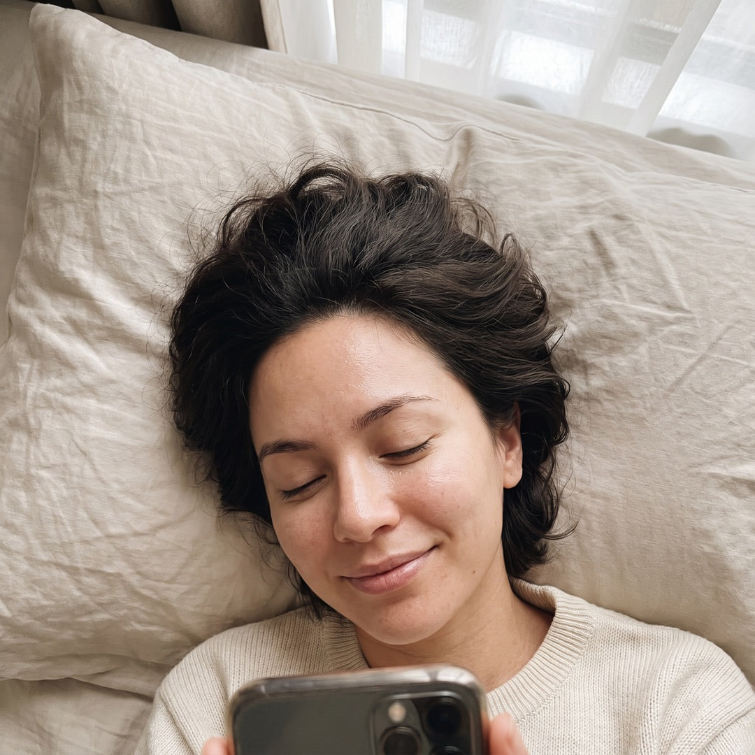 Morning scroll on ivory linen bedding